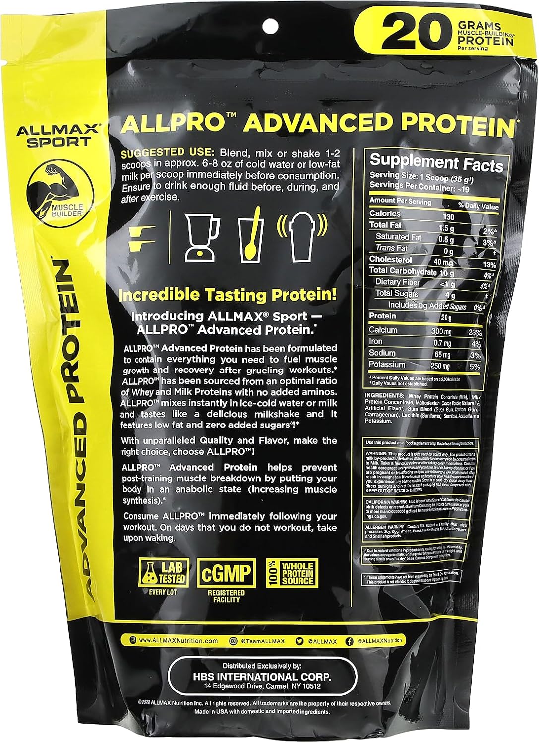 ALLMAX Sport ALLPRO Advanced Protein, Chocolate - 1.5 lb - 20 Grams of Protein Per Scoop - Low Fat & Zero Added Sugar - Approx. 19 Servings : Health & Household