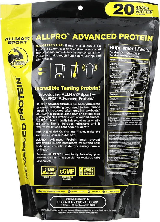 ALLMAX Sport ALLPRO Advanced Protein, Chocolate - 1.5 lb - 20 Grams of Protein Per Scoop - Low Fat & Zero Added Sugar - Approx. 19 Servings : Health & Household