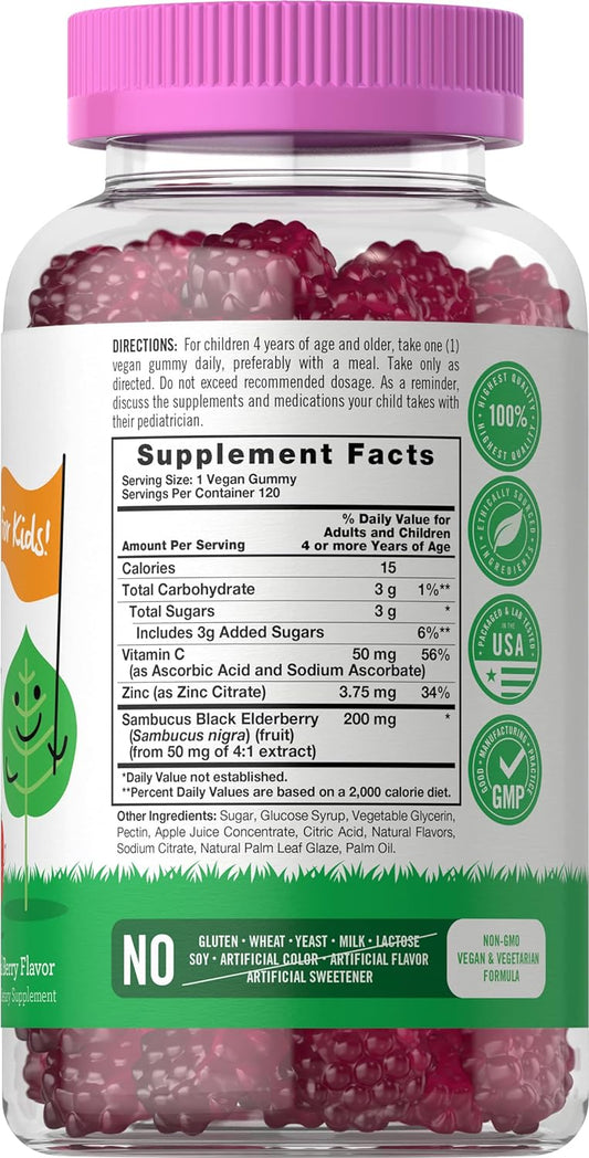 Elderberry Gummies for Kids | 120 Count | Zinc and Vitamin C | Berry Flavor | Vegan, Non-GMO, and Gluten Free | by Lil' Sprouts