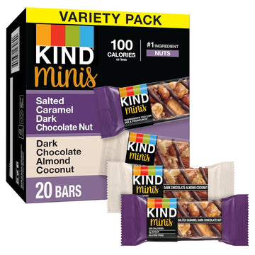 Kind Bar Minis, Salted Caramel Dark Chocolate Nut & Dark Chocolate Almond Coconut, Variety Pack, Gluten Free, 100 Calories, Low Sugar, 80 Count