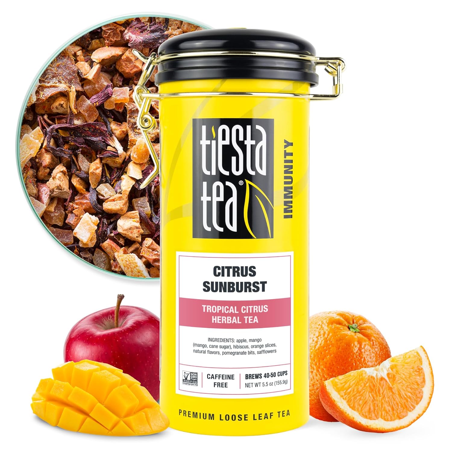 Tiesta Tea - Citrus Sunburst | Tropical Citrus Herbal Tea | Premium Loose Leaf Tea Blend | Non-Caffeinated Fruit Tea | Make Hot Or Iced Tea & Brews Up To 50 Cups - 5.5 Ounce Refillable Tin