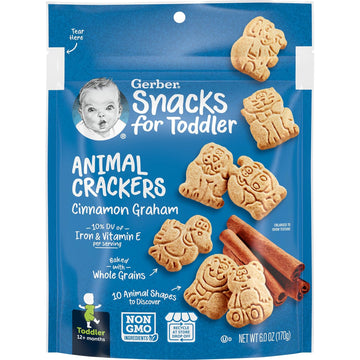 Gerber Snacks For Toddler Animal Crackers, Cinnamon Graham, 6 Ounce Pouch (Pack Of 4)