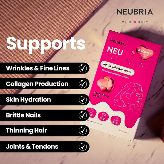 Neubria Marine Collagen 8000 Mg - Liquid Collagen Drink Hydrolysed Peptides With Hyaluronic Acid & Vitamin C For Hair Skin Nails Joints – 14 Sachets