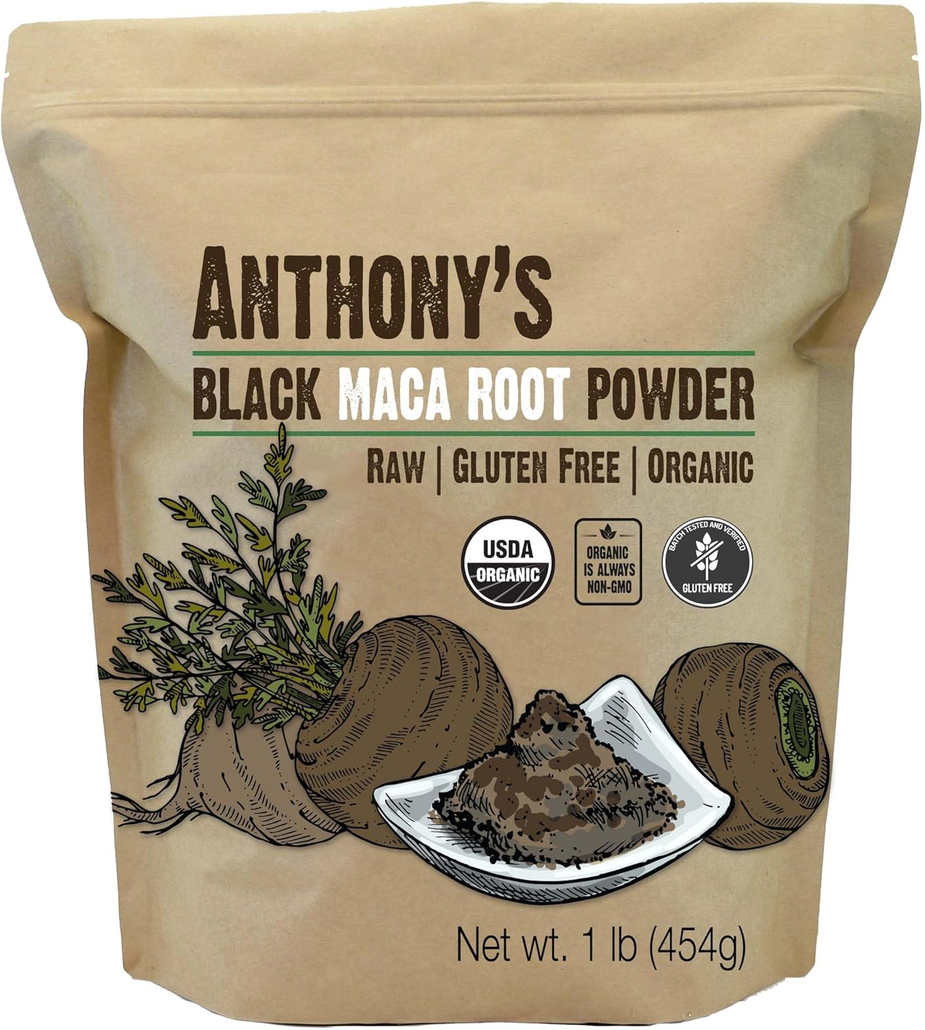 Anthony'S Organic Black Maca Powder, 1 Lb, Raw, Gluten Free & Non Gmo