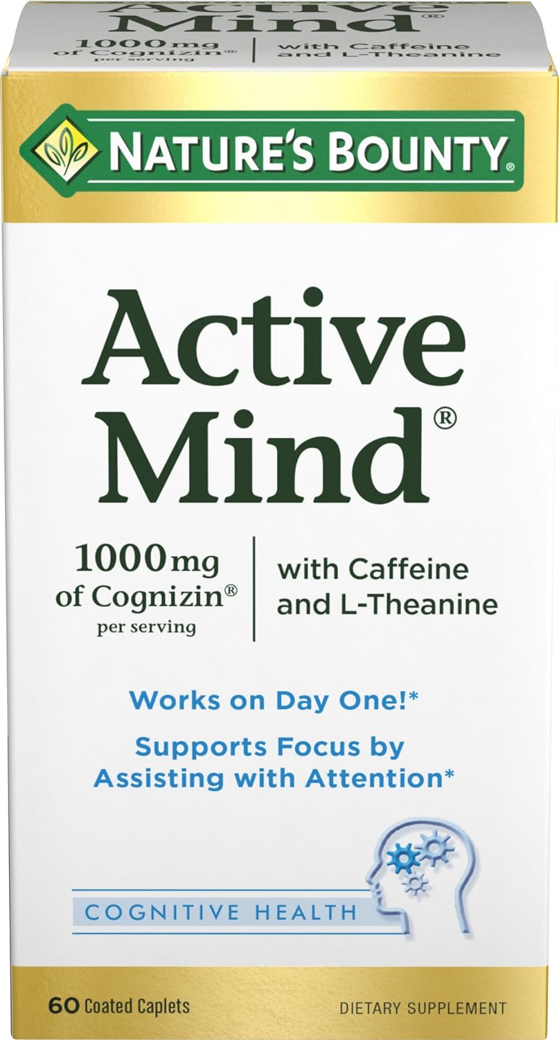 Nature'S Bounty Active Mind, Supports Focus By Assisting With Attention, Cognizin 1000Mg, 60 Coated Caplets