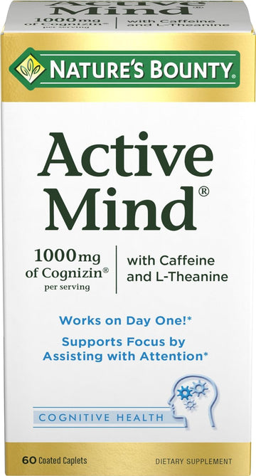 Nature'S Bounty Active Mind, Supports Focus By Assisting With Attention, Cognizin 1000Mg, 60 Coated Caplets