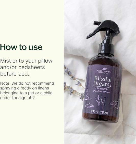 Plant Therapy Blissful Dreams Lavender Pillow And Linen Mist And Room Spray, For Relaxation & Sleep, Powered By Essential Oils Like Lavender & Roman Chamomile, Aromatherapy Sleep Spray, 8 Oz