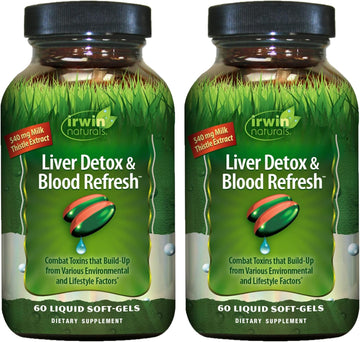 Irwin Naturals Liver Detox & Blood Refresh - 60 Liquid Soft-Gels, Pack Of 2 - Liver & Antioxidant Support - 60 Total Servings