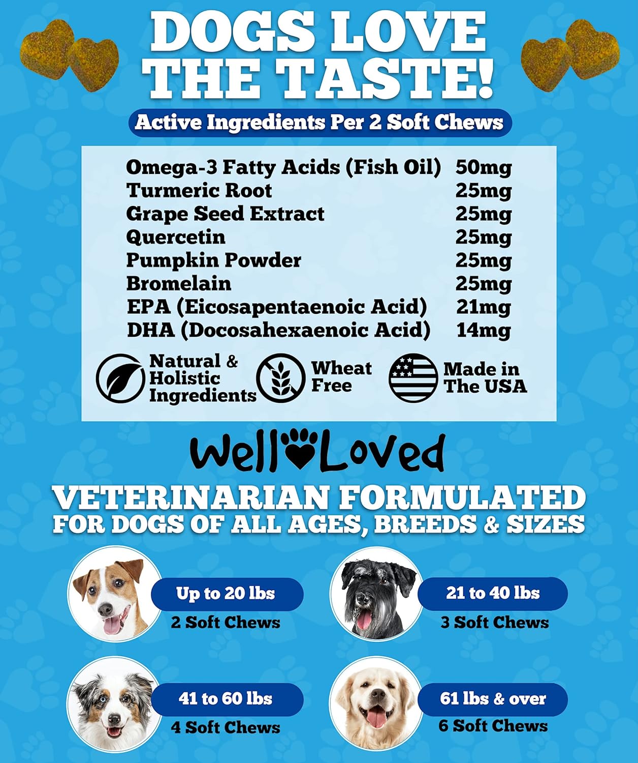Well Loved Dog Allergy Chews - Dog Allergy Relief, Made in USA, Vet Developed, Hot Spot Treatment for Dogs, Dog Itch Relief, Anti Itch for Dogs, Dog Vitamins, Dog Skin Allergies Treatment, 120 Count : Pet Supplies
