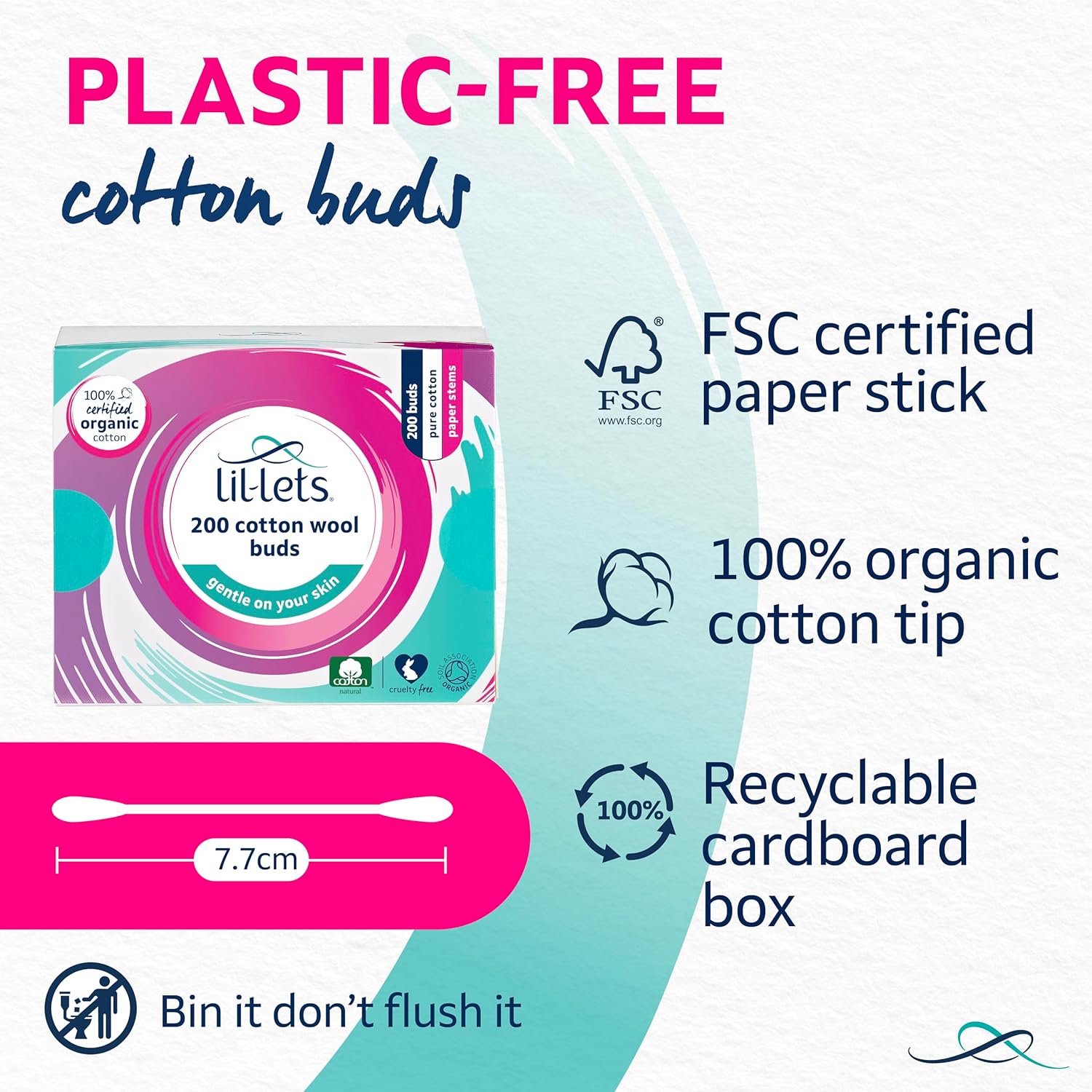 Lil-Lets Cotton Wool Buds, Certified Organic, 100% Pure Cotton Wool Tips, Durable Paper Stems, Plastic Free Cotton Buds, Dermatologically Tested, Pack of 200 : Amazon.co.uk: Beauty