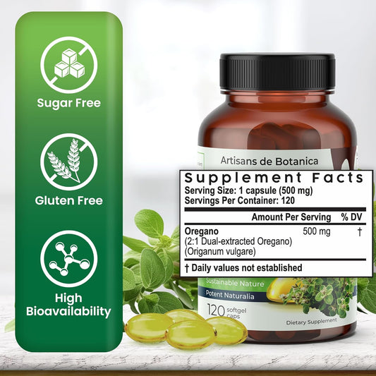 Artisans de Botanica Mediterranean Extract of Oregano with Natural Carvacrol 120 Softgels - Enhanced Absorption for Bladder, Gut, & Respiratory Support, Dual-Extracted for Maximum Bioavailability