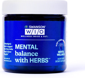 Swanson WIO™ Mental Balance with Herbs™ for Stress Support, Better Sleep, Ayurvedic, Focus, More Energy, Adaptogen, Ashwagandha, Ginseng, Mental Wellness, 30 Capsules (30-Day Supply)