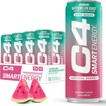 C4 Smart Energy Drink – Boost Focus And Energy With Zero Sugar, Natural Energy, And Nootropics - 200Mg Caffeine - Watermelon Burst (12Oz Pack Of 12)