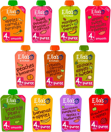 Ella'S Kitchen Organic Stage 1 Mixed Variety Pack, Weaning 4+ Months Baby Food - Pack Of 11 X 120G Pouches