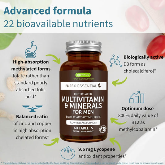 Igennus High Potency Methylated Multivitamin For Women, Pure & Clean Ingredients, Mthfr Supplement With Active B-Vitamins, Vitamin K2 Mk7, Gentle Iron, Sustained Released, Non-Gmo & Halal, 60 Tablets