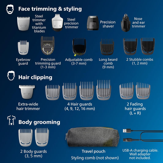 Philips Norelco Multigroomer All-In-One Trimmer Series 7000, 23 Piece Mens Grooming Kit, Trimmer For Beard, Head, Body, And Face, No Blade Oil Needed, Mg7750/49