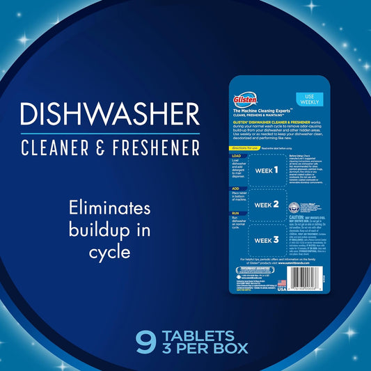 Glisten Dishwasher Cleaner and Freshener Deodorizer, Cleans and Freshens During Wash Cycle, Lemon Scent, 9 Tablets