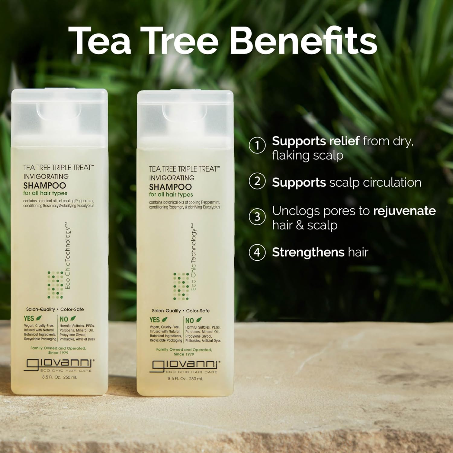 Giovanni Tea Tree Triple Treat Invigorating Shampoo - Cooling Peppermint, Eucalyptus & Rosemary, Helps Strengthen & Rejuvenate Hair & Scalp, Salon Quality, Paraben Free, Tea Tree Shampoo - 24 Oz : Beauty & Personal Care