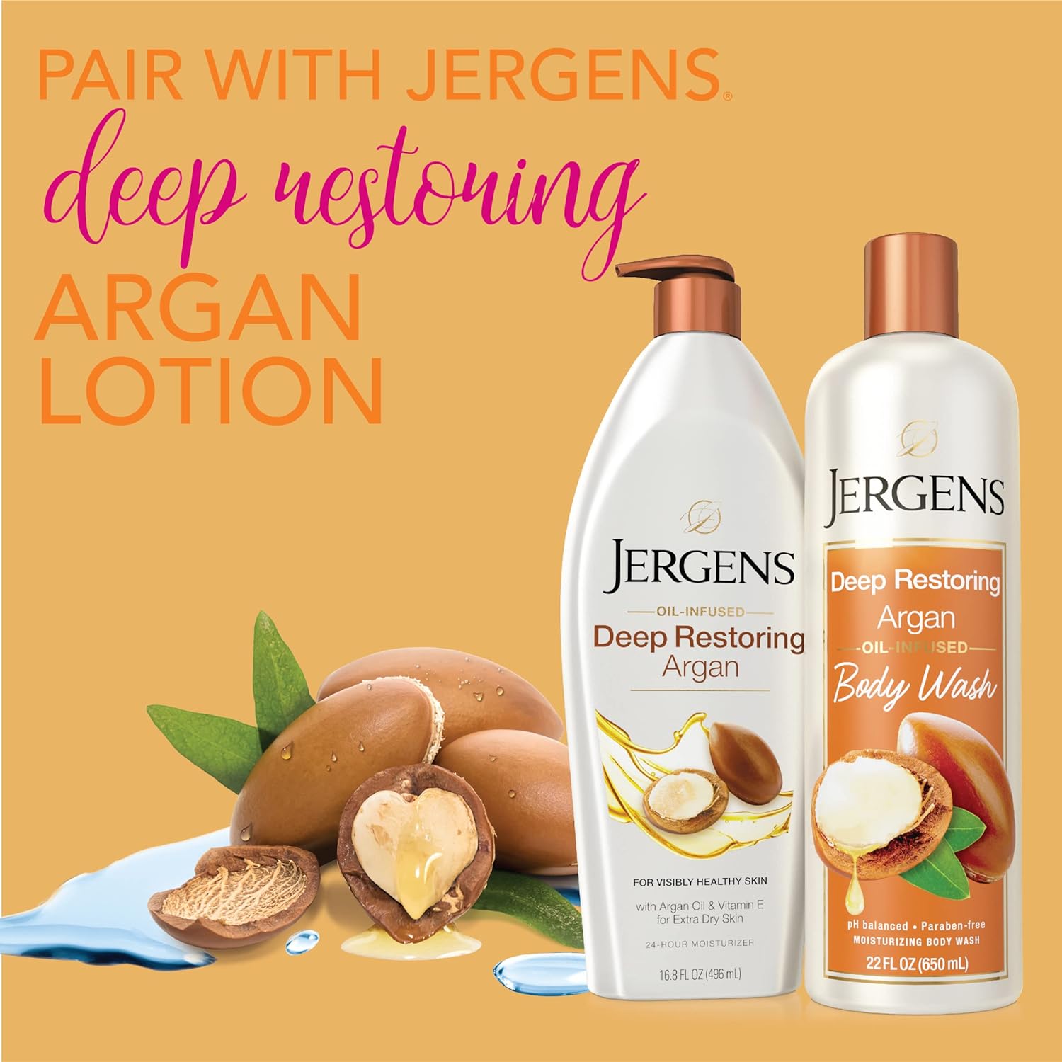 Jergens Deep Restoring Argan Body Wash, Daily Moisturizing Skin Cleanser, Paraben Free, 22 Ounces, Infused with Nourishing Argan Oil, pH Balanced, Dye Free, Dermatologist Tested : Beauty & Personal Care