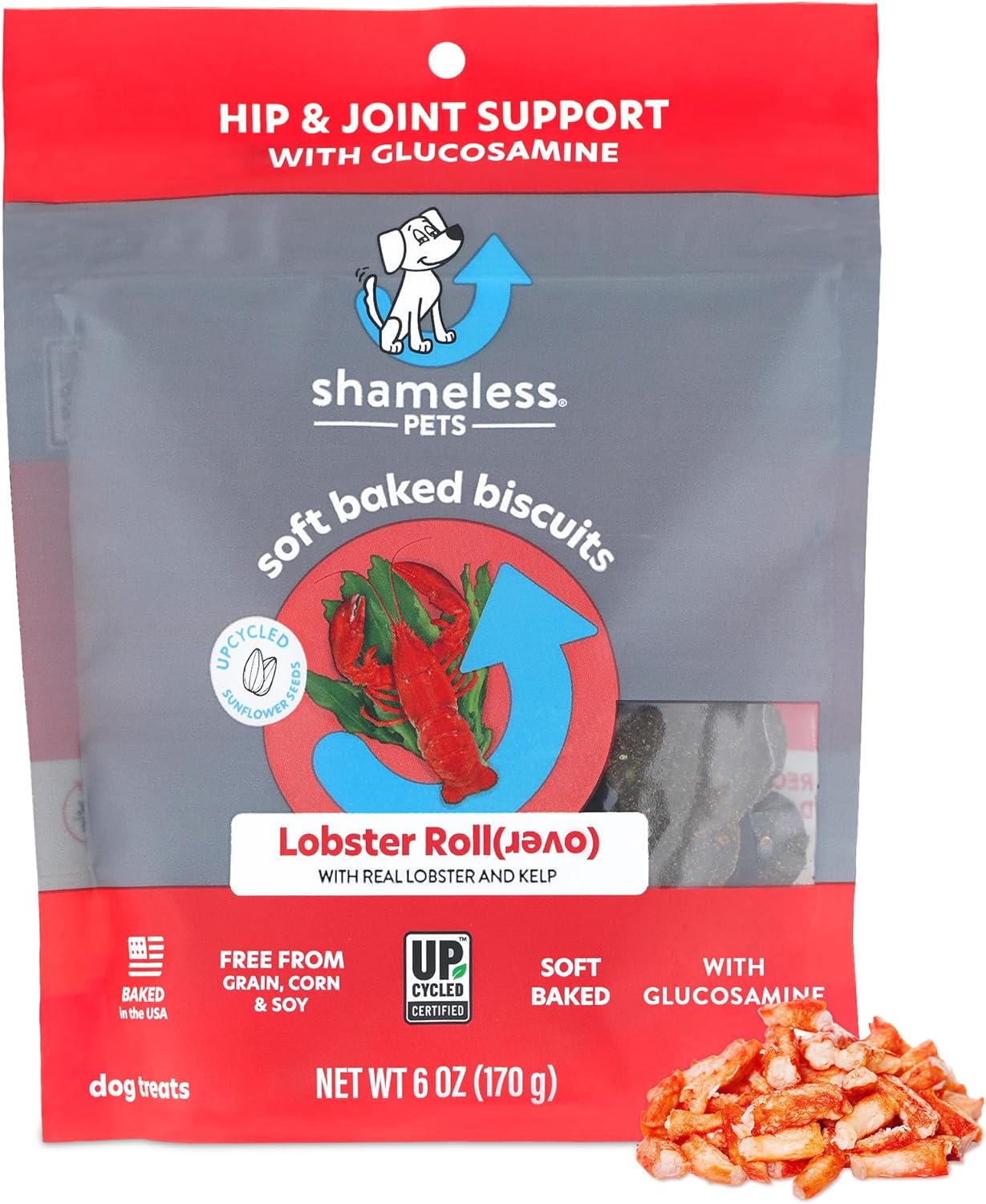 Shameless Pets Soft-Baked Dog Treats, Lobster Rollover - Natural & Healthy Dog Chews for Hip & Joint Support with Glucosamine - Dog Biscuits Baked & Made in USA, Free from Grain, Corn & Soy - 1-Pack