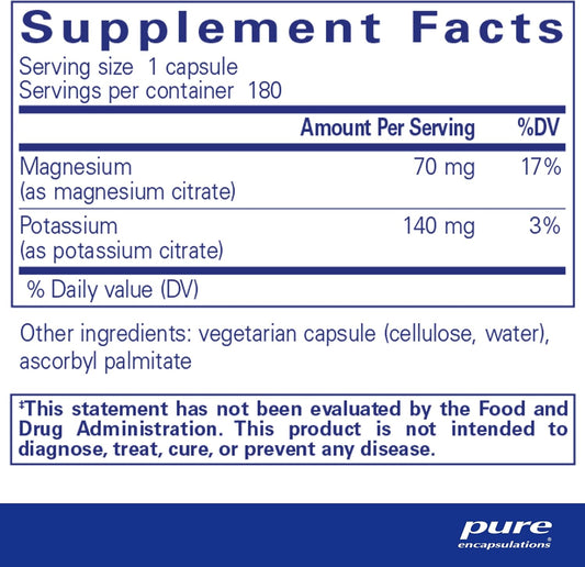 Pure Encapsulations Potassium Magnesium (Citrate) - For Heart Health & Bone Mineralization* - Optimal Absorption - Gluten Free & Non-Gmo - 180 Capsules