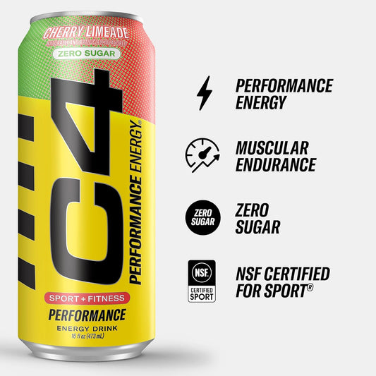 C4 Original Sugar Free Energy Drink 16Oz (Pack Of 12) | Cherry Limeade | Pre Workout Performance Drink With No Artificial Colors Or Dyes