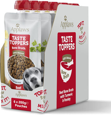 Applaws Taste Toppers 100% Natural Dog Food Topper, Beef Bone Broth for Dry Dog Food 6 x 200g Pouch?TT9920CE-A