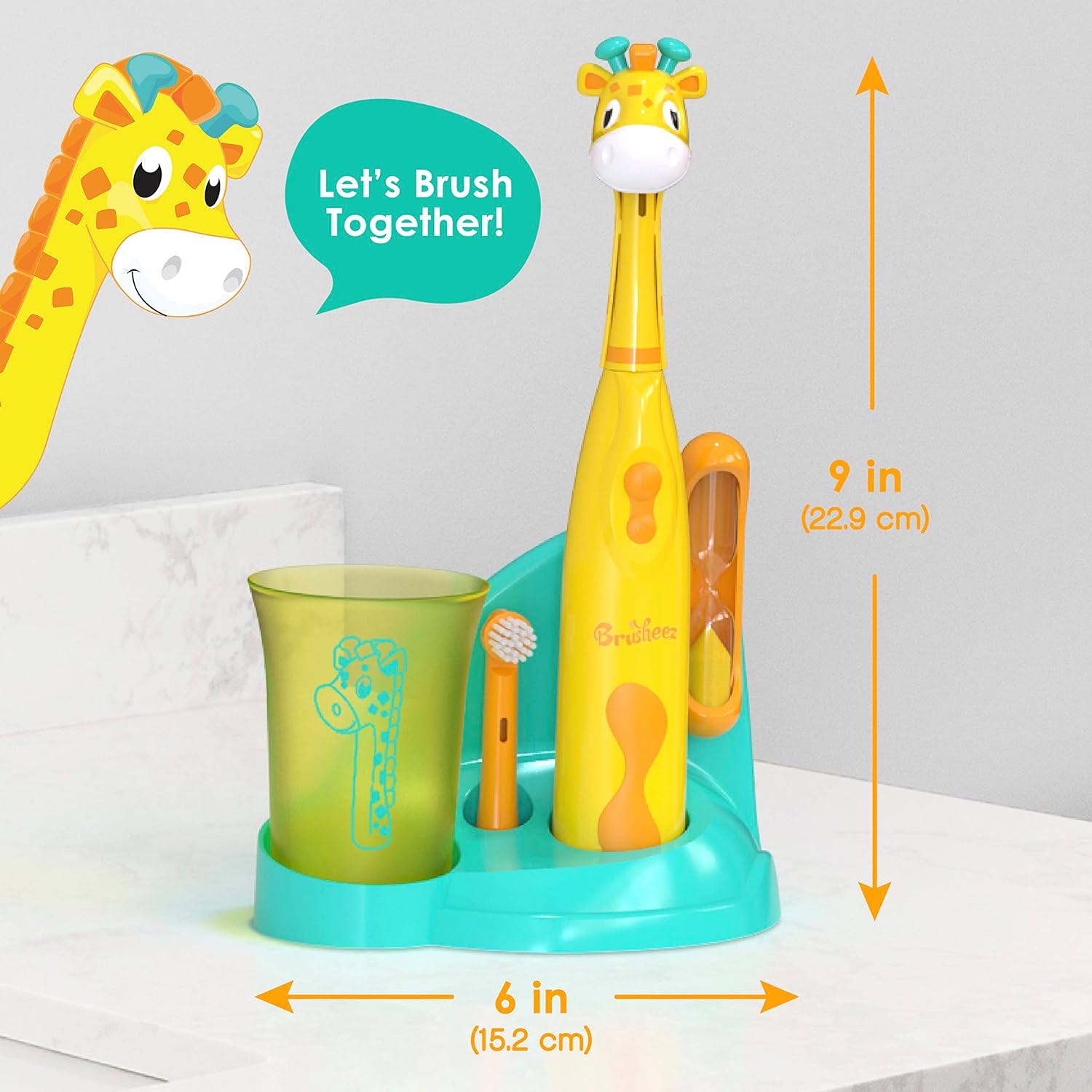 Brusheez® Kids’ Electric Toothbrush Set - Safe & Effective for Ages 3+ - Parent Tested & Approved with Gentle Bristles, 2 Brush Heads, Rinse Cup, 2-Minute Timer, & Storage Base (Jovie The Giraffe) : Health & Household