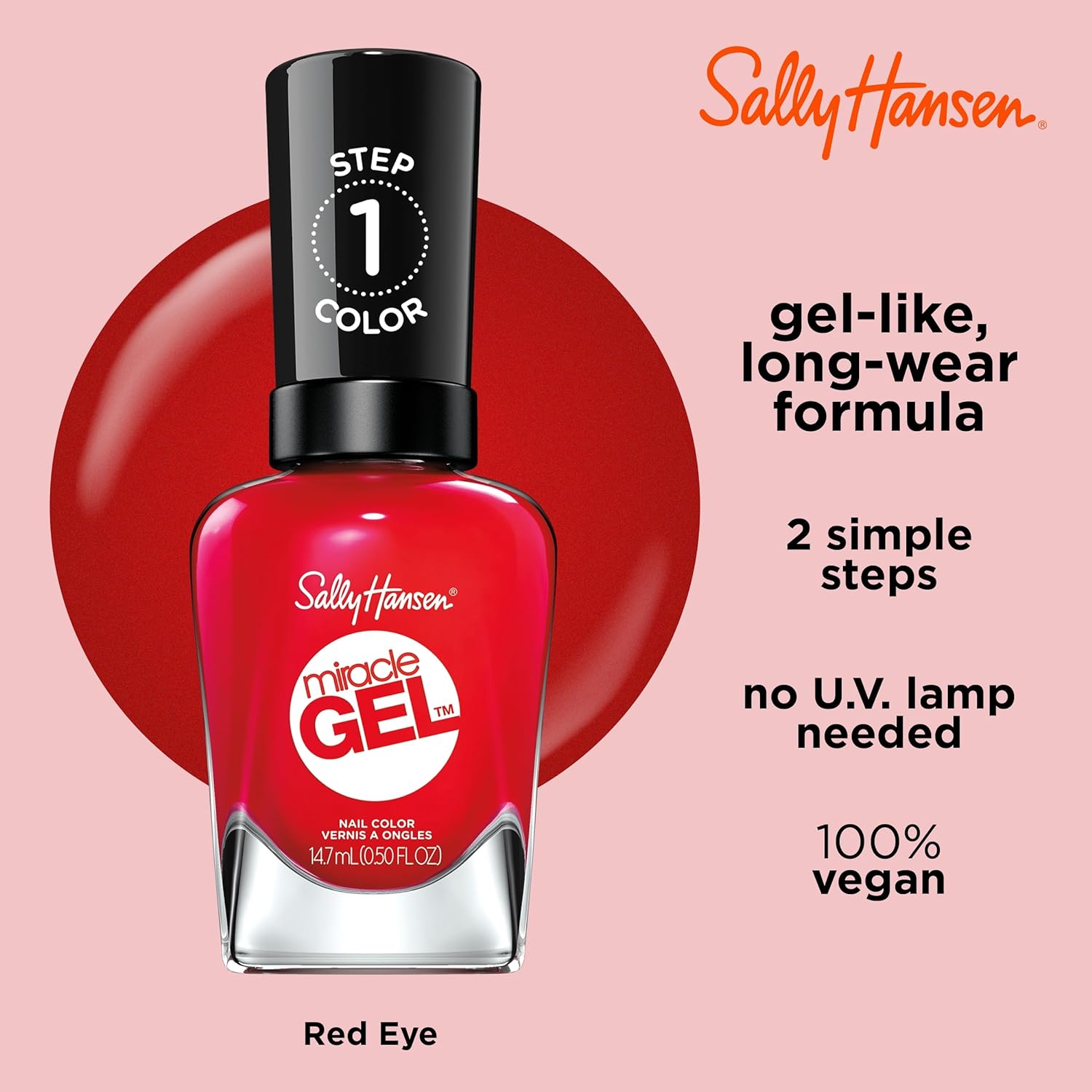 Sally Hansen Miracle Gel™, Red Eye, Long Lasting, Gel-Like Formula, No UV Lamp Needed, Red Nail Polish : Beauty & Personal Care