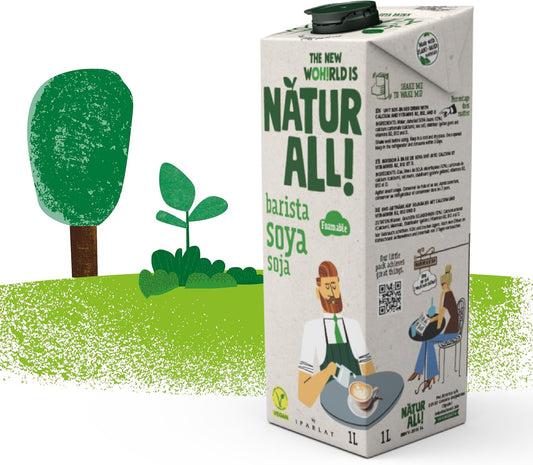 Natur All | Barista Soya Drink 1L - Delicious Fluffy And Light Foam, With Calcium And Vitamins, 100% Plant-Based, Vegan (6 Unit Box)