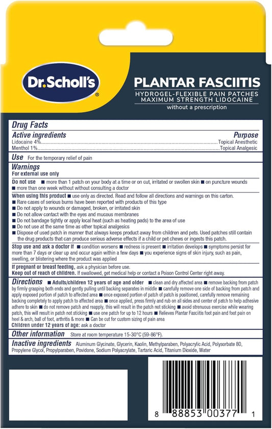 Dr. Scholl'S Plantar Fasciitis Pain Patches With Hydrogel Flexible Technology, 8 Ct // Clinically Tested 12-Hour Daily Pain Relief - Contours To Your Foot - With Lidocaine & Menthol, 8 Treatments