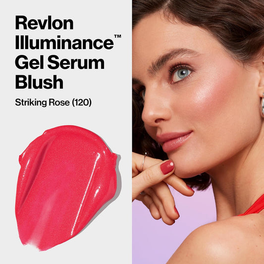 Revlon Illuminance Gel Serum Blush, Visibly Plump Cheeks, Dewy Finish And Hydrates All Day, 120 Striking Rose, 0.37 Fl Oz