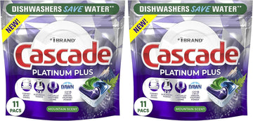 CASCADE Platinum Plus Dishwasher Detergent Pacs, Mountain Scent, 11 Count (Pack of 2)