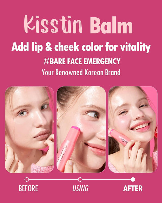 KAHI Kisstin Balm Pink - Skin-Refining Face Balm Moisturizer & Makeup Stick | Nourishing Beauty Balm Moisturizer Stick | Multi-use Face Balm Stick | Makeup-enhancing Glow Balm (0.32 Oz)
