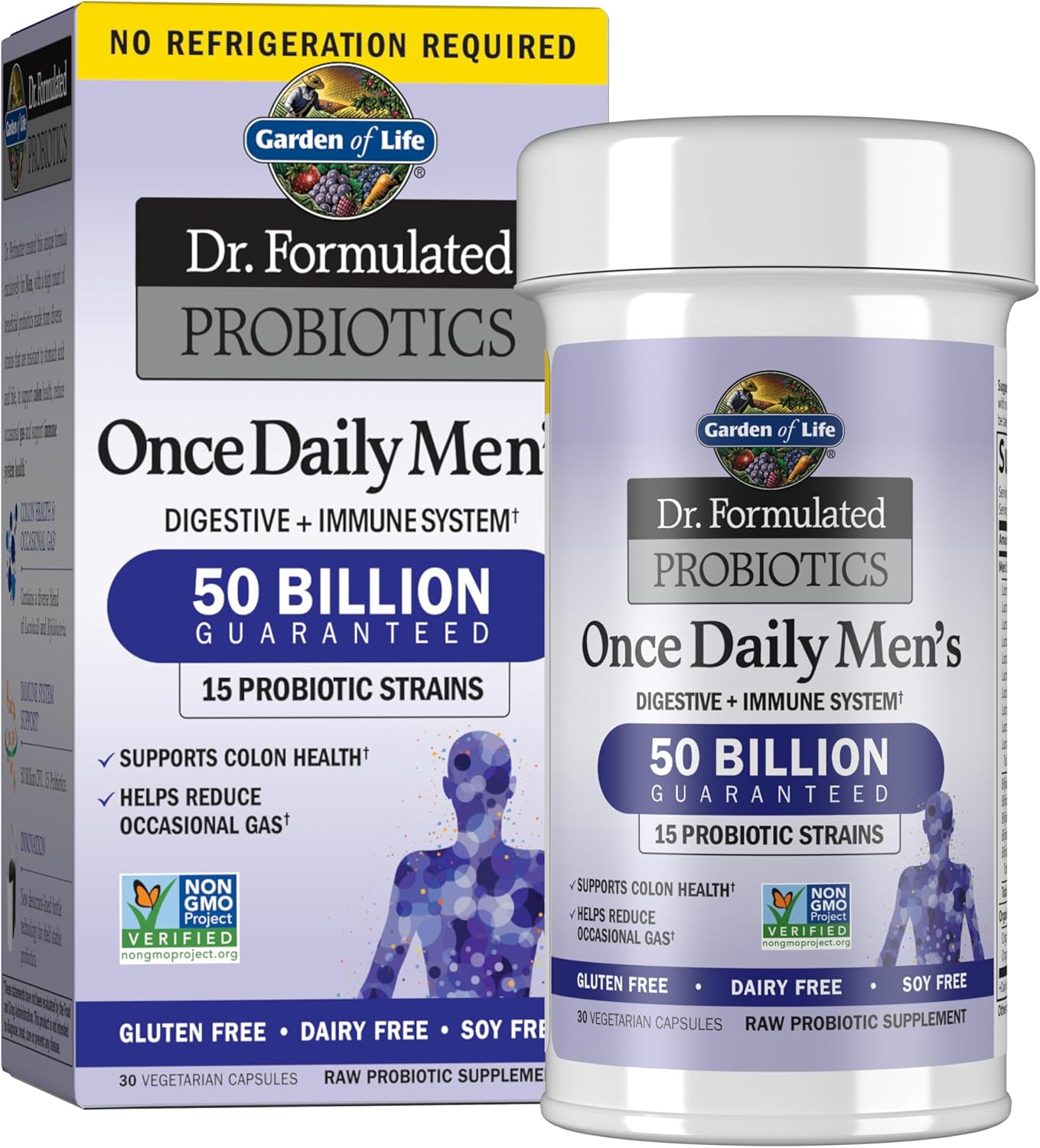 Garden Of Life Probiotics For Men Dr Formulated 50 Billion Cfu 15 Probiotics + Organic Prebiotic Fiber For Digestive, Colon & Immune Support, Daily Gas Relief, Dairy Free, Shelf Stable, 30 Capsules