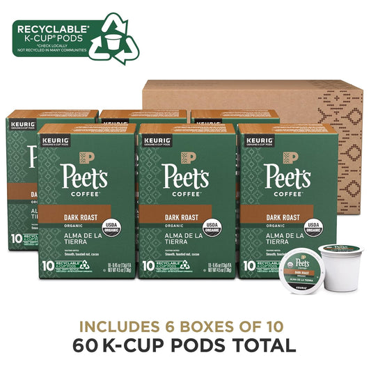 Peet's Coffee, Dark Roast K-Cup Pods for Keurig Brewers - Organic Alma de la Tierra, USDA Organic 60 Count (6 Boxes of 10 K-Cup Pods)