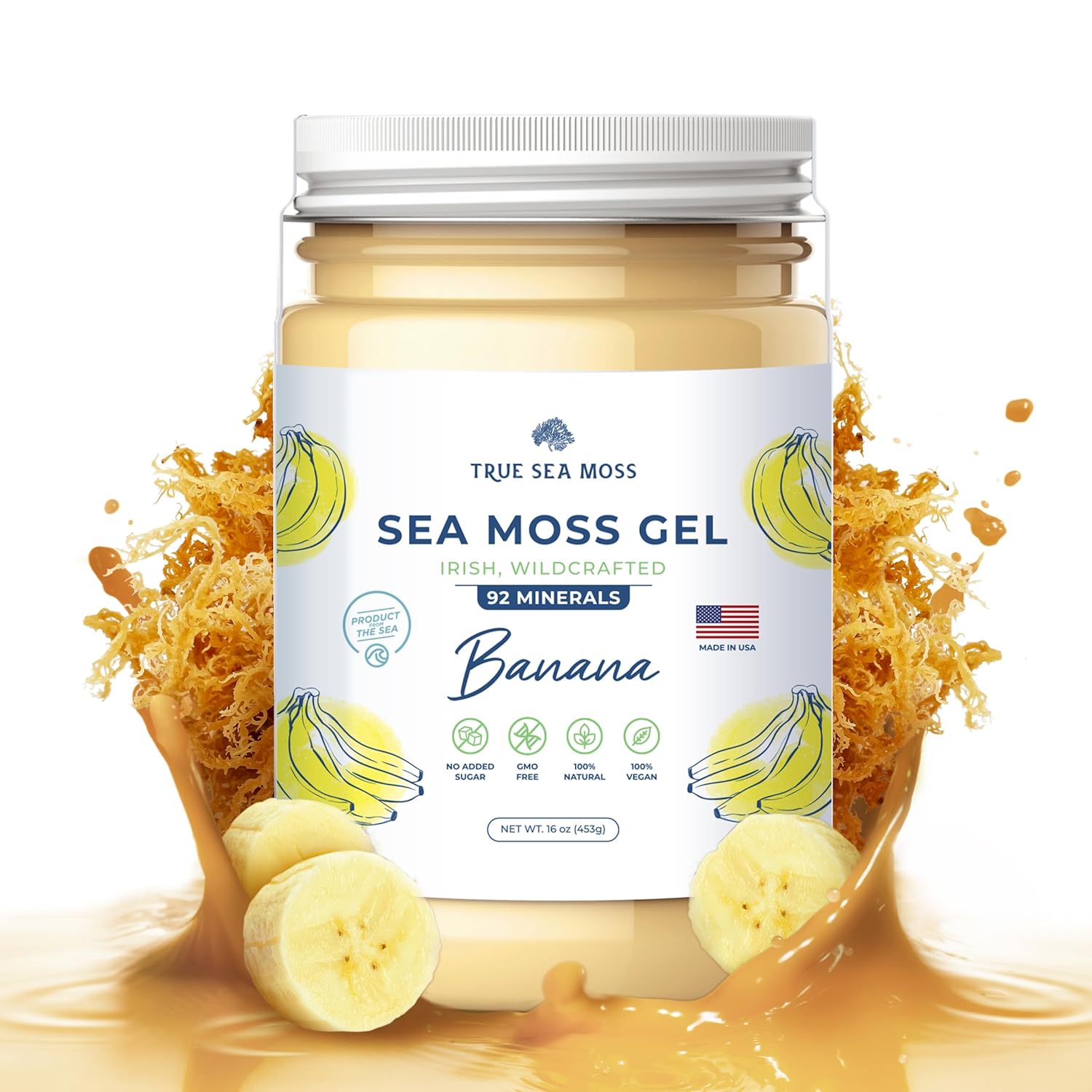 TrueSeaMoss Wildcrafted Irish Sea Moss Gel - Made with Dried Seaweed - Seamoss, Vegan-Friendly, Antioxidant Supports Thyroid & Digestion - Made in USA (Banana, Pack of 1)