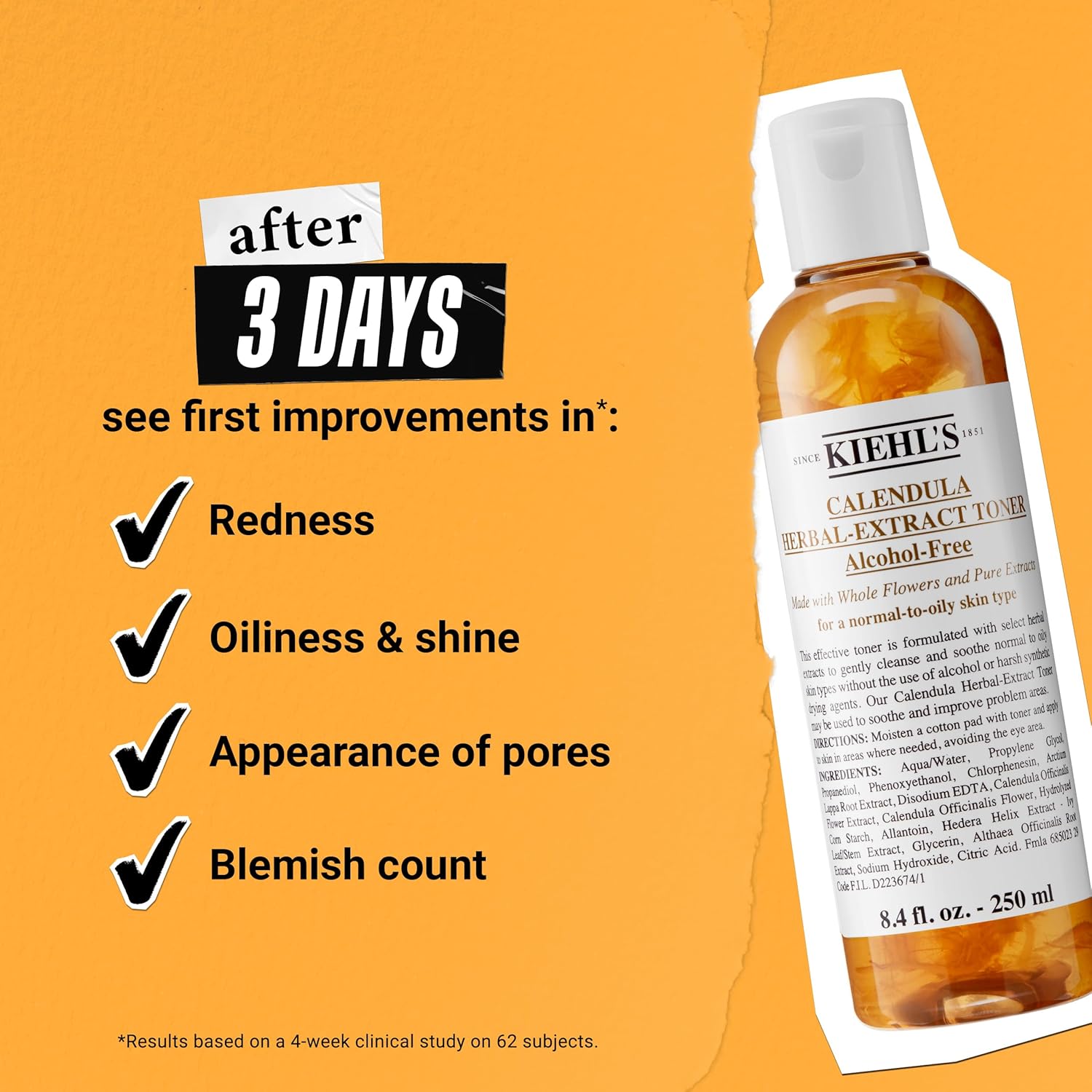 Kiehl's Calendula Herbal Extract Alcohol-free Toner, Soothing Facial Toner for Normal to Oily Skin, Visibly Reduces Redness & Oil, Improves Skin Texture, Paraben-free, Fragrance-free - 8.4 fl oz : Beauty & Personal Care