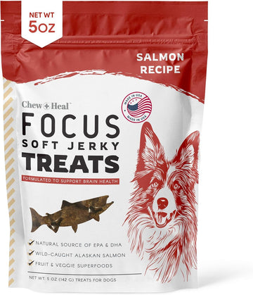 Chew + Heal Labs Dog Salmon Jerky Treats With Cognitive Support - 5 Oz Of Dog Salmon Treats - Made With Gingko Biloba, Blueberries, Cranberries, Pumpkin, And More - Made In The Usa