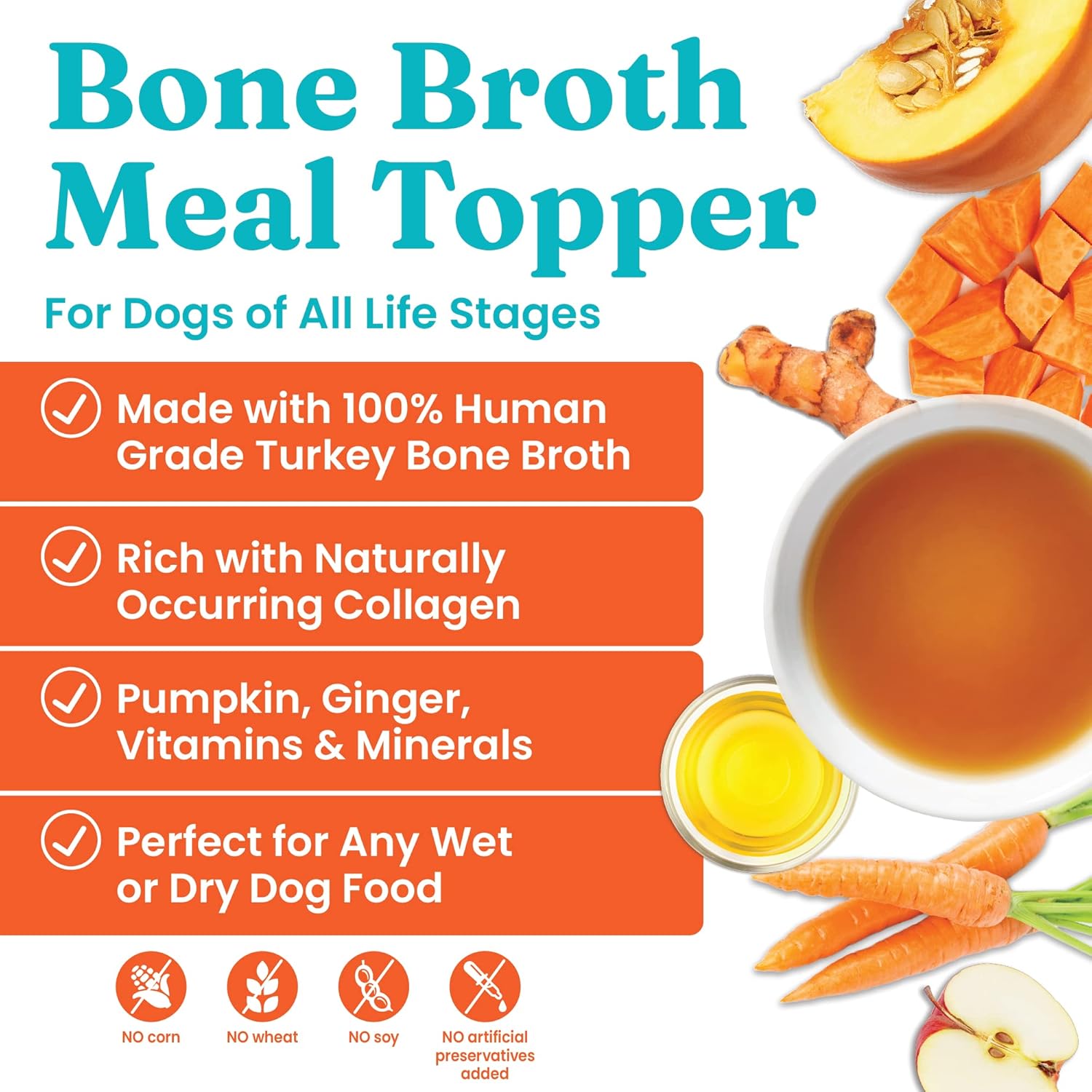 Solid Gold Turkey Bone Broth for Dogs - Grain Free Dog Food Topper Rich in Collagen and Superfoods - Nutrient Dense Dog Gravy Topper for Dry Food - Promotes Gut Health and Hydration - 12 Pack: Pet Supplies: Amazon.com
