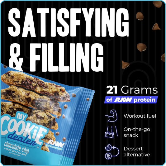 My Cookie Dealer Soft Baked Protein Cookies, Chocolate Chip (12-Pack, 4Oz Cookie) - 21G Protein Per Cookie (Made With Raw Nutrition Protein) - Individually Wrapped Travel Snacks