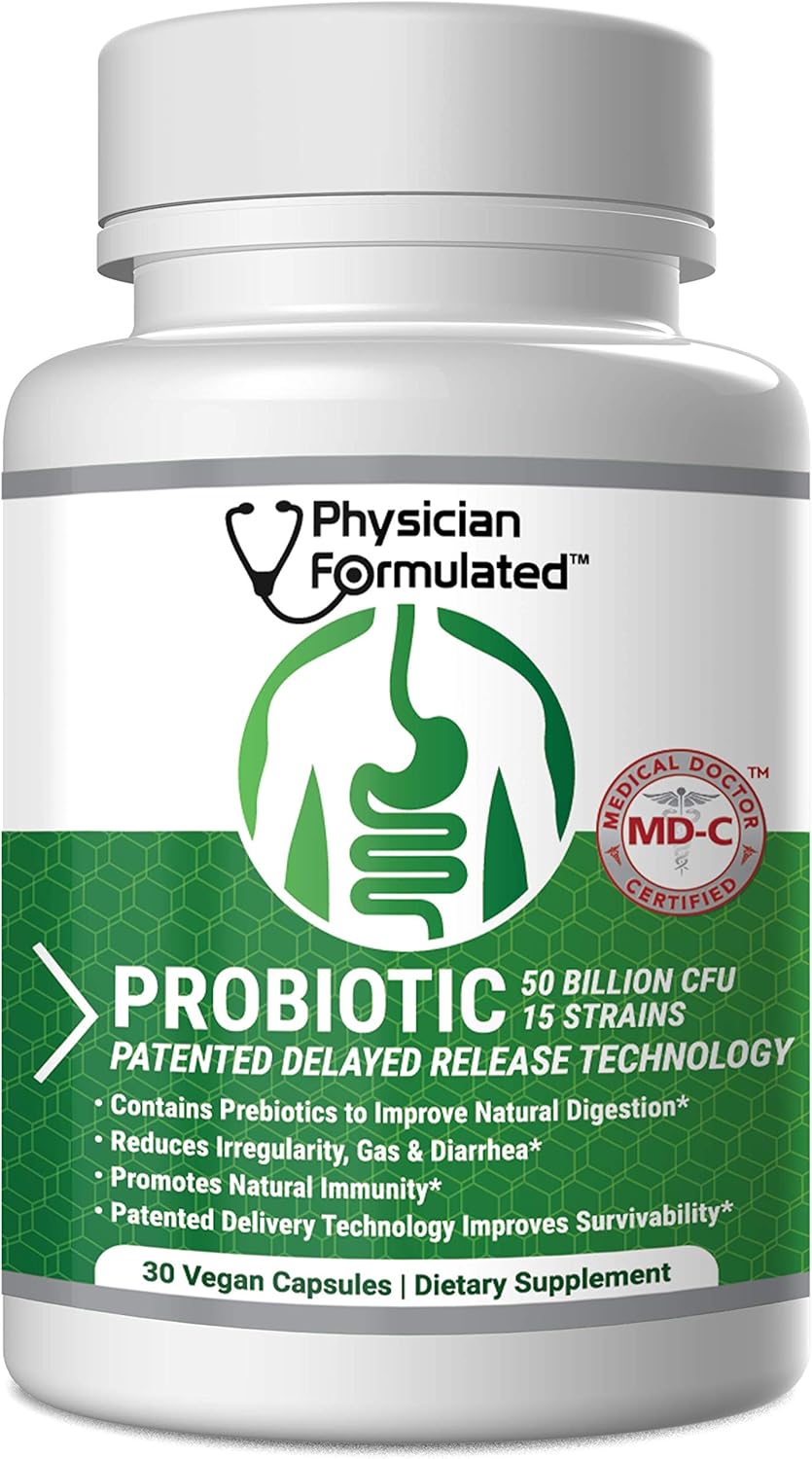 Probiotics For Women & Men - 50 Billion 15 Strains Slow Release Dr Capsules & Prebiotics To Improve Digestive Health, Immune Support Supplement Full Month Supply