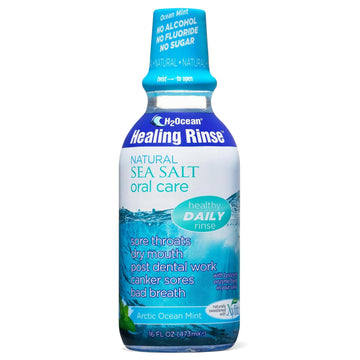 H2Ocean Healing Rinse Natural Sea Salt Oral Care - Mouth Rinse for Oral Care - Great for Piercings, Sore Throats & Gum Health - Alcohol- & Fluoride-Free Mouthwash - Arctic Ocean Mint, 16 oz