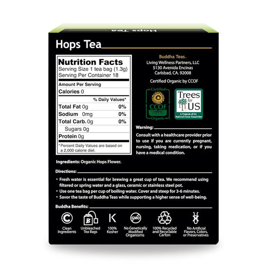 Buddha Teas Organic Hops Tea - Ou Kosher, Usda Organic, Ccof Organic, 18 Bleach-Free Tea Bags