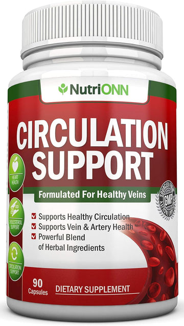 Blood Circulation Support - All Herbal Supplement For Healthy Blood Flow, Arteries & Veins - Promotes Leg Comfort - With Hawthorn, Niacin, L-Arginine, Butcher?s Broom, Cayenne Pepper, Horse Chestnut