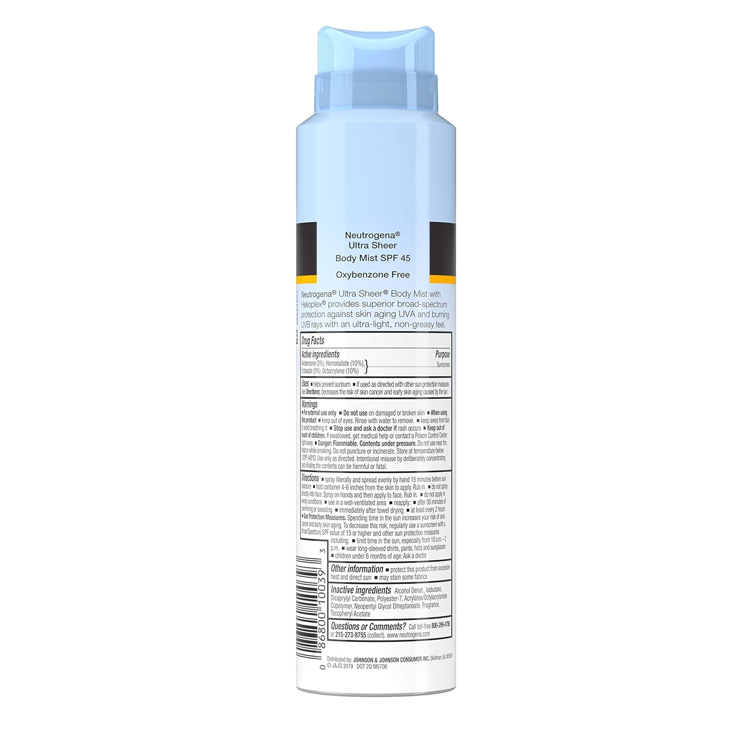 Neutrogena Ultra Sheer Body Mist Sunscreen Spray Broad Spectrum SPF 45, Lightweight, Non-Greasy and Water Resistant, Oil-Free and Non-Comedogenic UVA/UVB Mist, 5 oz, Pack of 3 : Beauty & Personal Care