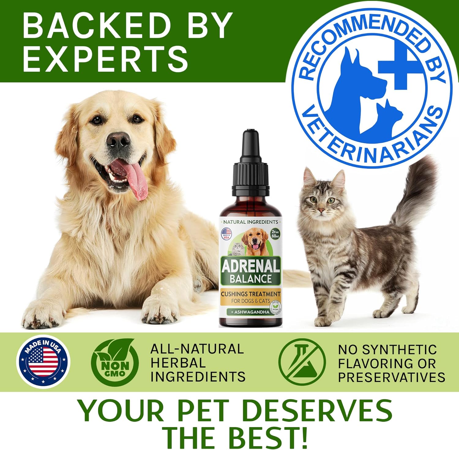 ?dr?n?l Balance for Dogs and Cats - Cushings Treatment for Pets, ?dr?n?l Support w/Ashwagandha, Licorice Root, Rhodiola Rosea – Best Cushings Treatment for Dogs - 2oz Harmony Herbal Drops : Pet Supplies