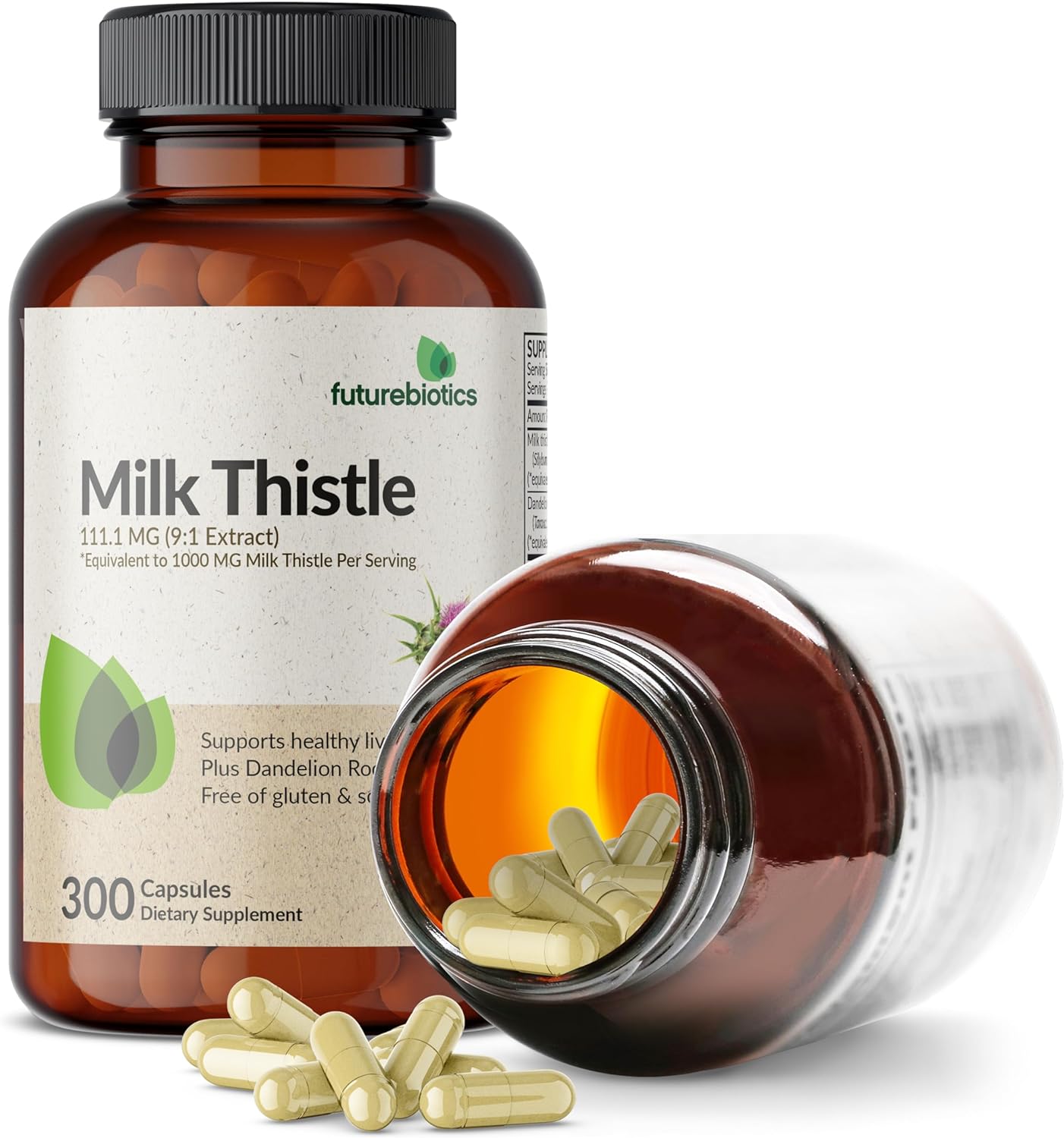 Futurebiotics Milk Thistle Silymarin Marianum & Dandelion Root Liver Health Support, Antioxidant Support, Detox, 300 Capsules : Health & Household