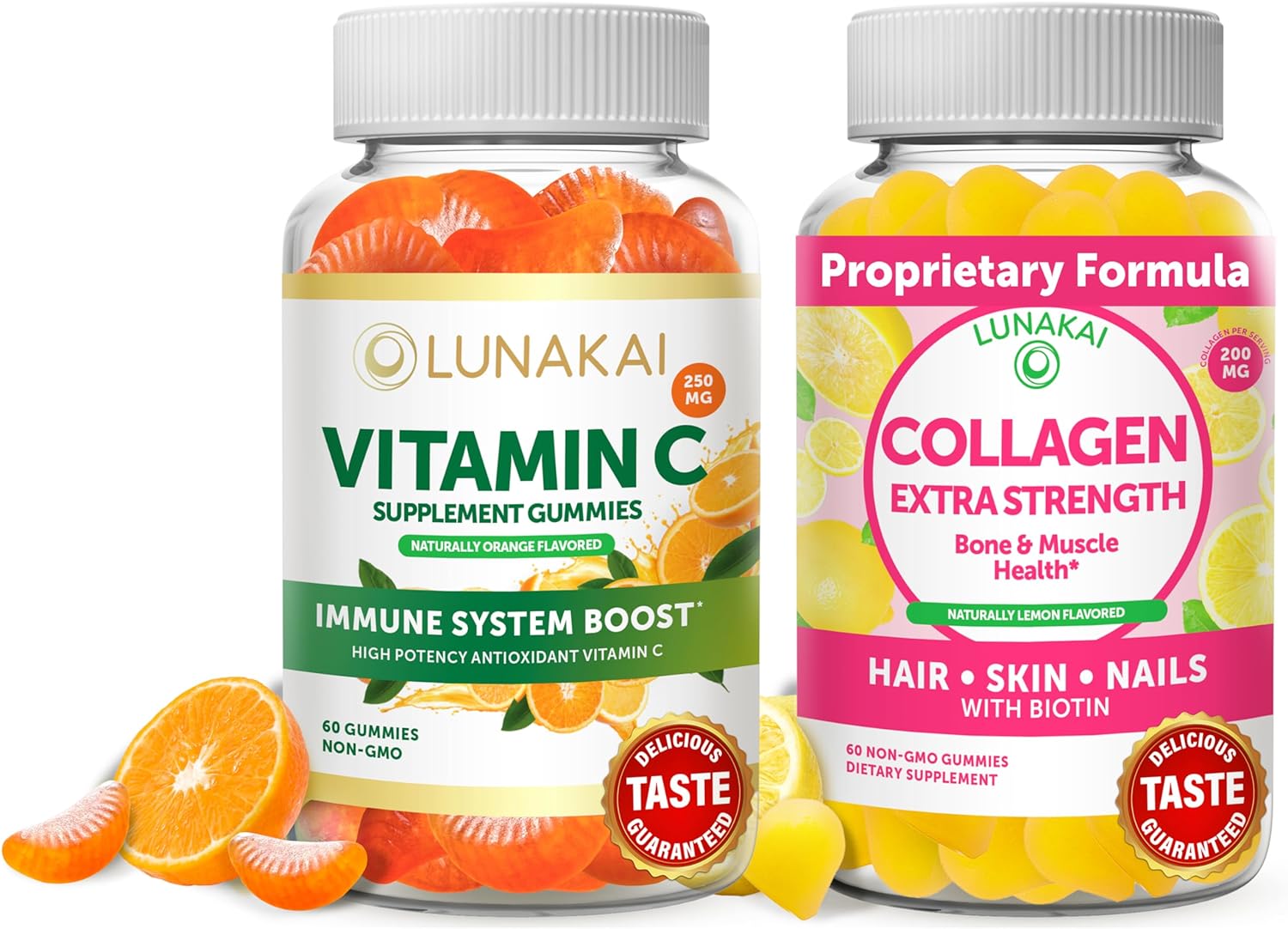 Vitamin C and Collagen Gummies Bundle - Non-GMO, Gluten Free, No Corn Syrup, All Natural Supplements- 60 ct Vitamin C Gummies and 60 ct Collagen Gummies - 30 Days Supply