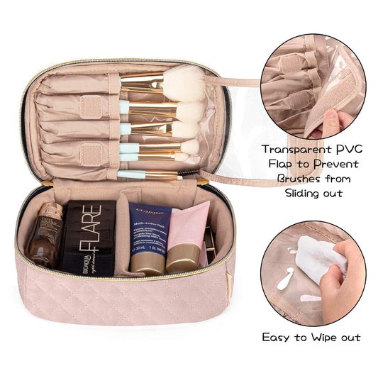 Teamoy Travel Makeup Brush Case, Professional Cosmetic Artist Organizer Case With Handle For Makeup Brushes(Up To 7-Inch) And Essentials, Small, Misty Rose(Bag Only)